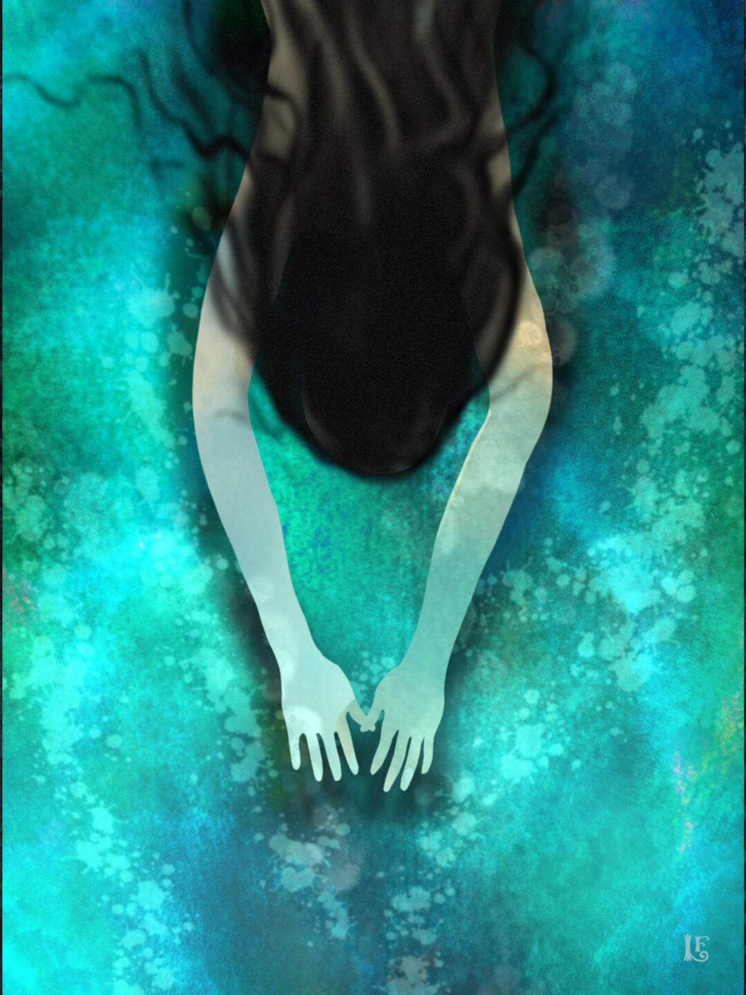 Against a starry blue background, the artist’s hand plants colored pencils in the ground.